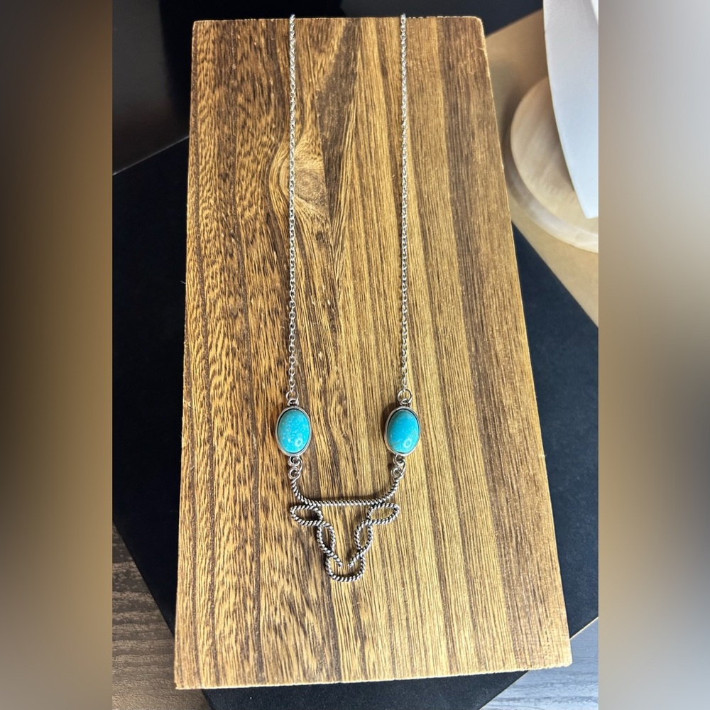 Western Turquoise Cow Necklace, Adjustable Length